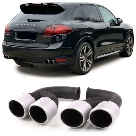 Ornamente tobe Ornament ieșire dublă din oțel inoxidabil argintiu mat pentru Porsche Cayenne V6 92A 10-14 | race-shop.ro