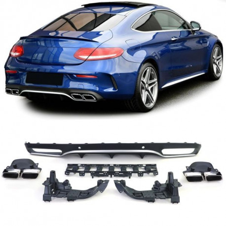 Body kit și tuning vizual Difuzor spate sport cu tipsuri cromate pentru Mercedes C C205 Coupe 15-18 | race-shop.ro