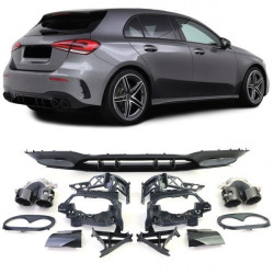 Set difuzor spate sport cu tipsuri negru pentru Mercedes A Class W177 din 18