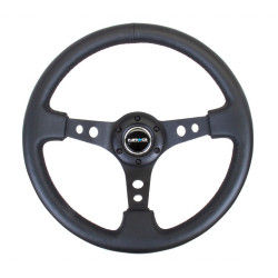 Volan sport cu 3 spițe NRG, 350mm, piele, spițe perforate, adâncime 75mm, negru