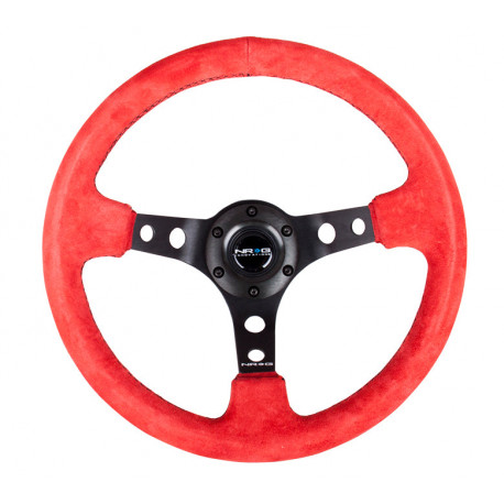 Volane sport NRG volan cu 3 spițe armat, velur și brațe cu găuri, (350mm), negru/roșu | race-shop.ro