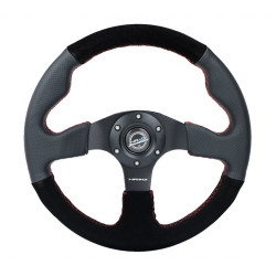 Volan sport cu 3 spițe NRG RACE, 320mm, piele întoarsă, bază plată, adâncime 25mm, negru/gri