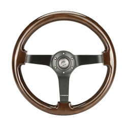 Volan sport cu 3 spițe NRG, 350mm, lemn, lemn închis, adâncime 75mm, maro/negru