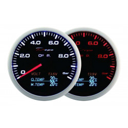 Ceas indicator DEPO Racing 4 în 1 de 60mm Black – Presiune ulei + Temperatură ulei + Temperatură apă + Volt