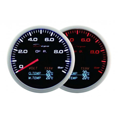 Ceasuri bord DEPO 4v1 60mm Ceas indicator DEPO Racing 4 în 1 de 60mm Black – Presiune ulei + Temperatură ulei + Temperatură apă + Volt | race-shop.ro
