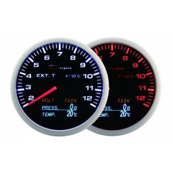 Ceas indicator DEPO Racing 4 în 1 de 60mm Black – EGT + Presiune ulei + Temperatură ulei + Volt
