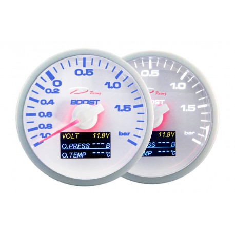 Ceasuri bord DEPO 4v1 60mm Ceas indicator DEPO Racing 4 în 1 de 60mm White – presiune turbo + Presiune ulei + Temperatură ulei + Volt | race-shop.ro