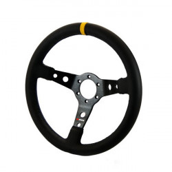 Volan sport cu 3 spițe RRS Monte Carlo F65, 350mm, piele, adâncime 65mm, negru/galben