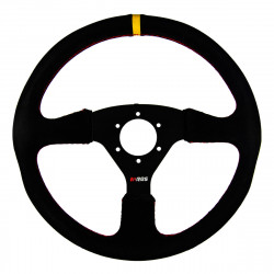 Volan sport cu 3 spițe RRS Veloce, 350mm, piele întoarsă, grosime 37/29mm, fără adâncime, negru/galben