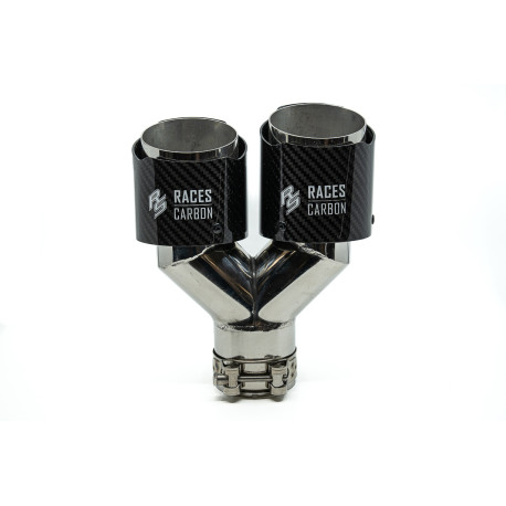 Ornament cu două ieșiri Ornament tobă RACES CARBON 2x89mm, intrare 63.5mm - Matt Black | race-shop.ro