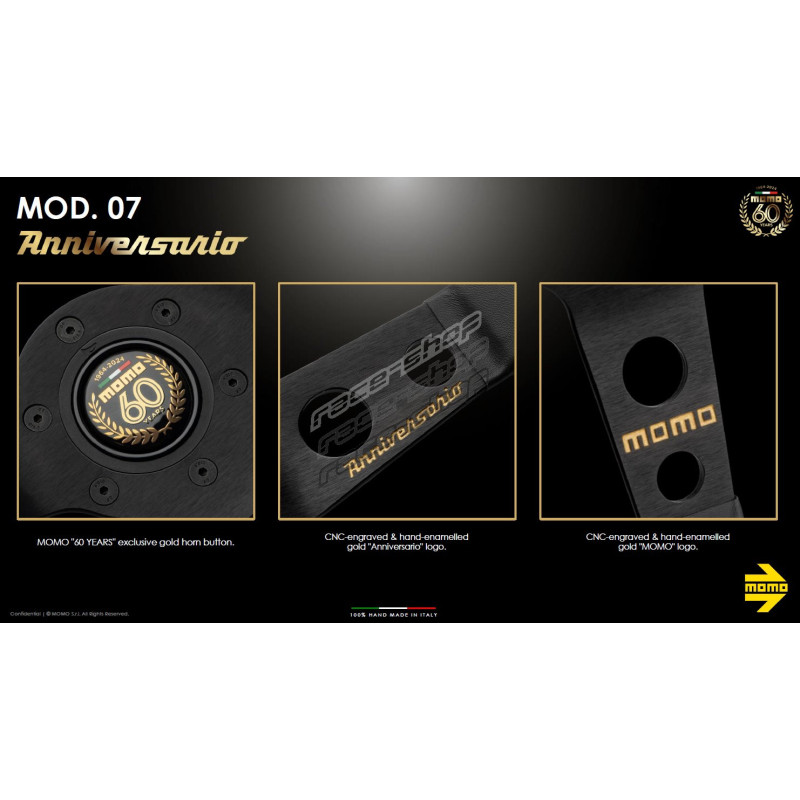 Volan sport cu 3 spițe MOMO MOD. 07 HERITAGE WOOD 350mm, negru