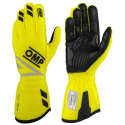 Mănuși de curse OMP ONE EVO FX cu omologare FIA (cusături externe), galben fluo