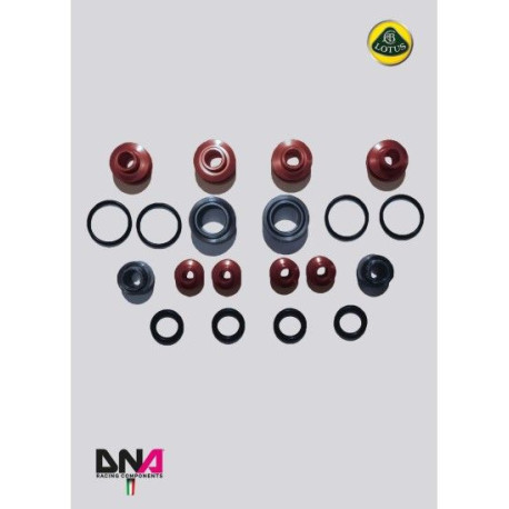 Bucșe durabile de schimb DNA RACING față superioară și spate inferioară brațe suspensie uniball kit parțial pentru LOTUS EXIGE V6 (2012 - 2015) | race-shop.ro