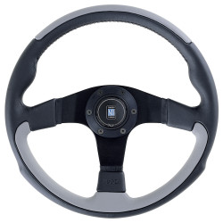 Volan sport cu 3 spițe Nardi Leader, 350mm, piele, fără adâncime, negru/gri