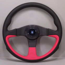 Volan sport cu 3 spițe Nardi Challenge, 350mm, piele, adâncime 45mm, negru/roșu