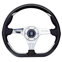 Volan sport cu 3 spițe Nardi Kallista, 350mm, piele, ornament cromat, fără adâncime, negru/crom