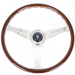 Volan sport cu 3 spițe Nardi Classic ND39, 390mm, lemn, adâncime 25mm, maro/crom