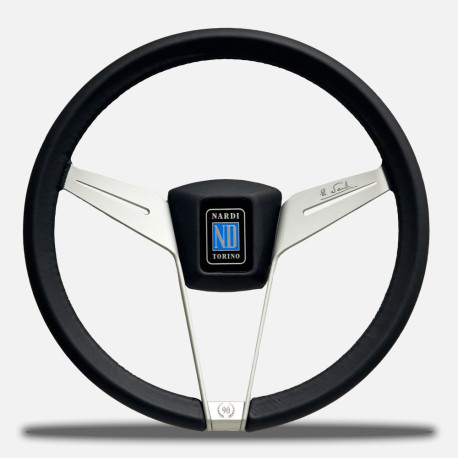 Volane sport Volan sport cu 3 spițe Nardi Novantesimo, 355mm, piele, fără adâncime, negru/argintiu | race-shop.ro