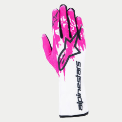 Mănuși de curse Alpinestars Tech-1 K V3 cu FIA, Alb/Fucsia/Negru