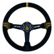 Volane sport Volan sport cu 3 spițe RACES RACESxFurtBokem Fire, 350mm, piele întoarsă, adâncime 90mm, negru/galben | race-shop.ro