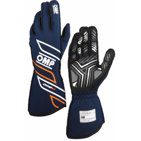 Mănuși Mănuși de curse OMP ONE-S my2025 cu omologare FIA (cusături exterioare), bleumarin/portocaliu fluo | race-shop.ro