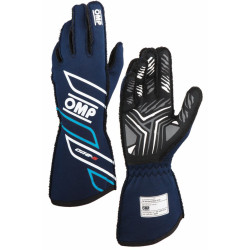 Mănuși de curse OMP ONE-S my2025 cu omologare FIA (cusături exterioare), bleumarin/cian