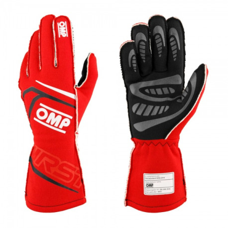 Mănuși Mănuși de curse OMP FIRST my2025 cu omologare FIA (cusături externe), roșu | race-shop.ro