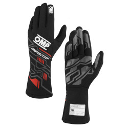 Mănuși de curse OMP SPORT my2025 cu omologare FIA, negru/roșu