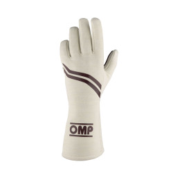 Mănuși de curse OMP DIJON my2025 cu FIA (cusături interioare) Crem cu dungi maro