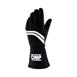Mănuși de curse OMP DIJON my2025 cu FIA (cusături interioare) Negre cu dungi albe