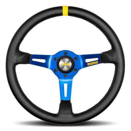 Volane sport Volan sport cu 3 spițe MOMO MOD.08, 330mm, piele, adâncime 88mm, negru/albastru/galben | race-shop.ro