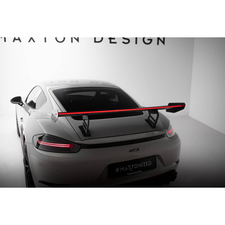 Body kit și tuning vizual MAXTON DESIGN eleron carbon cu suporți interiori + LED pentru Porsche 718 Cayman 982c, V2 | race-shop.ro
