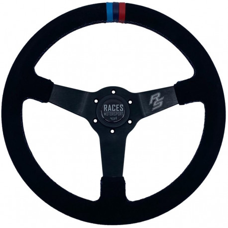 Bazár Volan sport cu 3 spițe RACES MOTORSPORT, 350mm, piele întoarsă, adâncime 65mm DETERIORAT | race-shop.ro