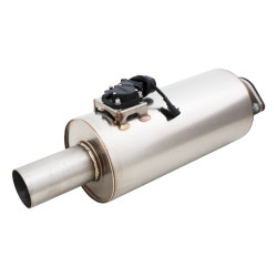 Varex tobă evacuare universală cu clapetă 6.5"x15" intrare cu flanșă 2.5", ieșire perete simplu 2.5"