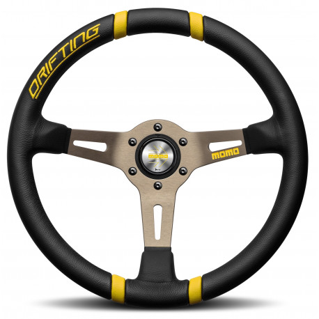 Bazár Volan sport cu 3 spițe MOMO DRIFTING 350mm, piele, galben INCOMPLET | race-shop.ro