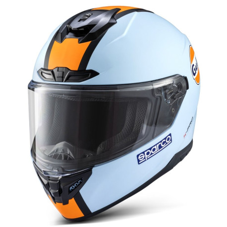 Căști inchise Cască integrală de curse cu omologare ECE Sparco X-PRO GULF, albastru deschis/portocaliu | race-shop.ro