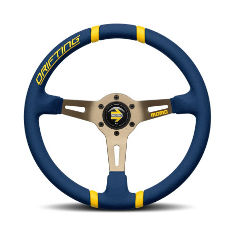 Volane sport 3 spokes steering wheel MOMO DRIFTING 350mm, blue microfibre | race-shop.ro