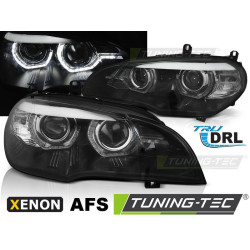 Faruri xenon Angel Eyes led DRL negru AFS pentru BMW X5 E70 07-10