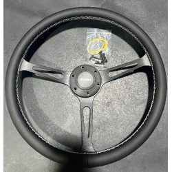 Volan sport cu 3 spițe RACES Grande, 380mm, piele ecologică, fără adâncime, negru