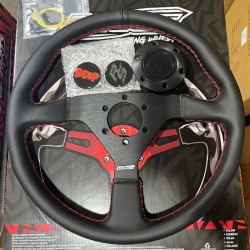 3 spoke steering wheel RACES Filo Rosso, 350mm, nappa microfiber, flat, black/red