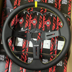 Volan sport cu 3 spițe RACES Pelle, 350mm, piele, adâncime 70mm, negru/galben