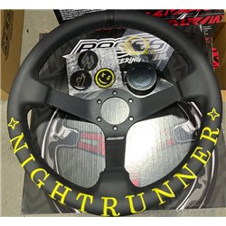 3 spoke steering wheel RACES Nightrunner, 350mm, nappa leather, 90mm offset, black