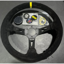 3 spoke steering wheel RACES Giallo Clarus, 350mm, suede, 90mm offset, black/yellow