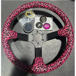 3 spoke steering wheel RACES Acid Drift, 350mm, microfiber suede, 97mm offset, pink/black