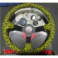 3 spoke steering wheel RACES Acid Drift, 350mm, microfiber suede, 97mm offset, green/black