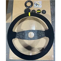 2 spoke steering wheel RACES Duo, 350mm, suede, 90mm offset, black/yellow