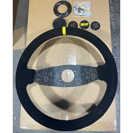 Volane sport Volan sport cu 2 spițe RACES Duo, 350mm, piele întoarsă, adâncime 90mm, negru/galben | race-shop.ro