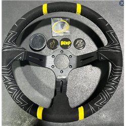 3 spoke steering wheel RACES Golden Grip, 350mm, microfiber suede, 97mm offset, black/yellow