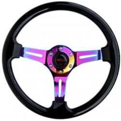 Volan sport cu 3 spițe RACES Neo Piano, 350mm, silicon, adâncime 47mm, negru/neon