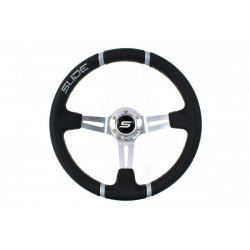 Volan sport cu 3 spițe Slide, 350mm, piele ecologică, adâncime 90mm, negru/argintiu